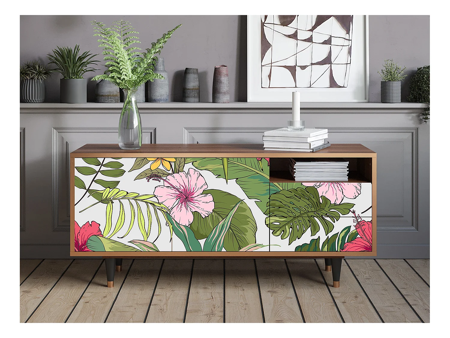 Meuble TV - 125х56х41 cm - T7 - Verdant Tropics, Noyer