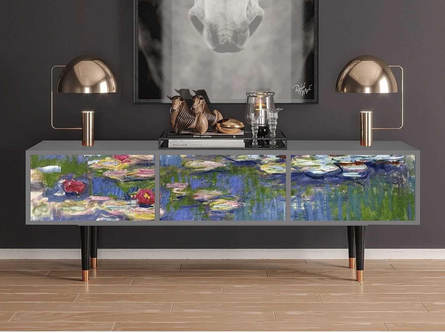 Meuble TV - 170х59х48 cm - T4 - The water lily pond  , Gris