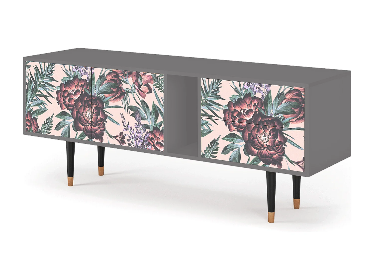 Mueble de TV - 170х69х48 cm - T1 - Peach Peonies, Gris