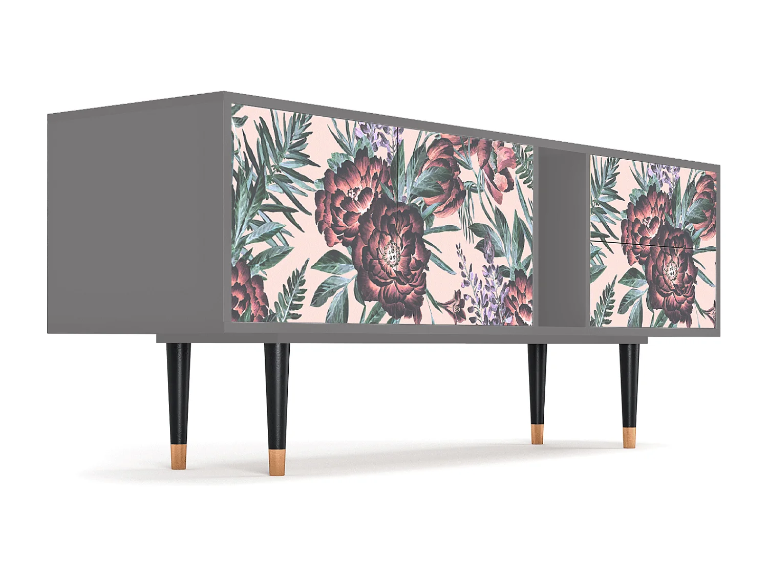 Mueble de TV - 170х69х48 cm - T1 - Peach Peonies, Gris