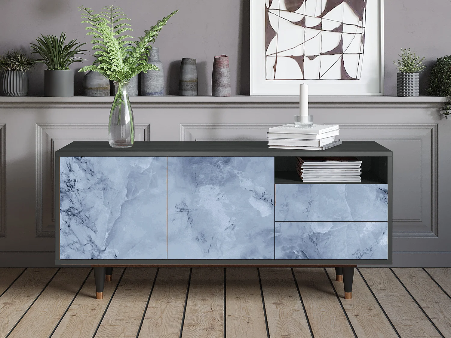 TV-Möbel - 125х56х41 cm - T7 - Feather Ice, Anthrazit