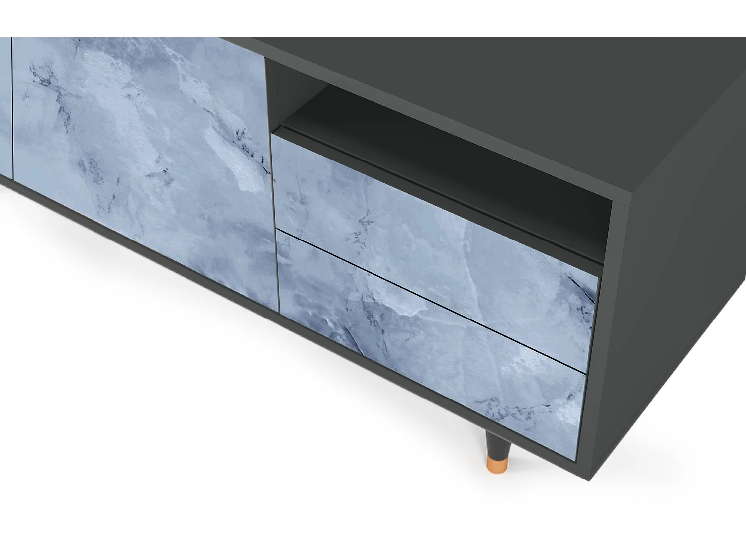 Szafka RTV - 125х56х41 cm - T7 - Feather Ice, Antracyt