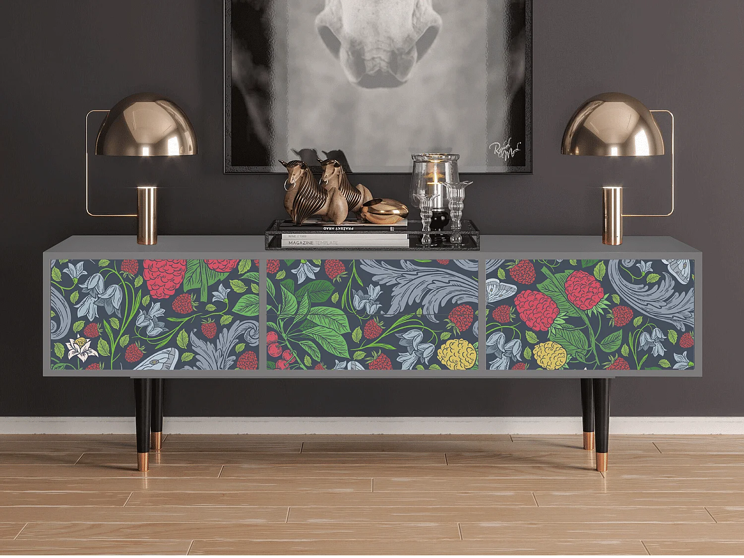 TV-meubel - 170х59х48 cm - T4 - Summer Berries, Grijs