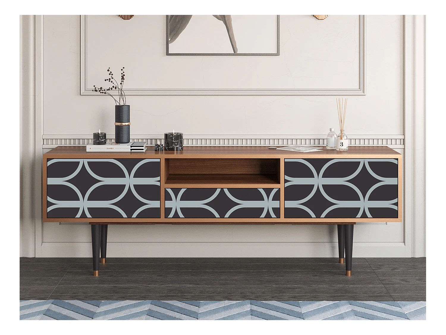 Mueble de TV - 170х59х41 cm - T6 - Braided Blue, Nogal