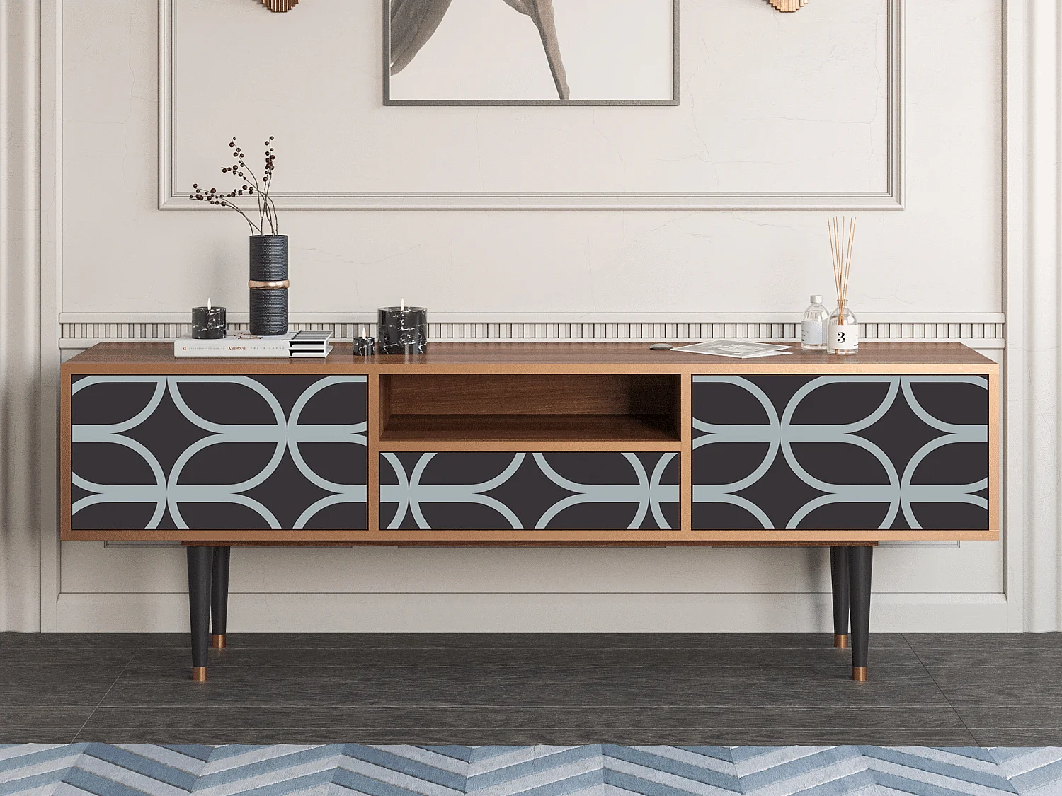 Meuble TV - 170х59х41 cm - T6 - Braided Blue, Noyer