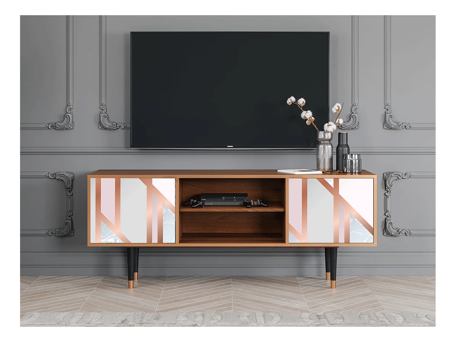 Meuble TV - 170х69х48 cm - T2 - Champagne Story, Noyer