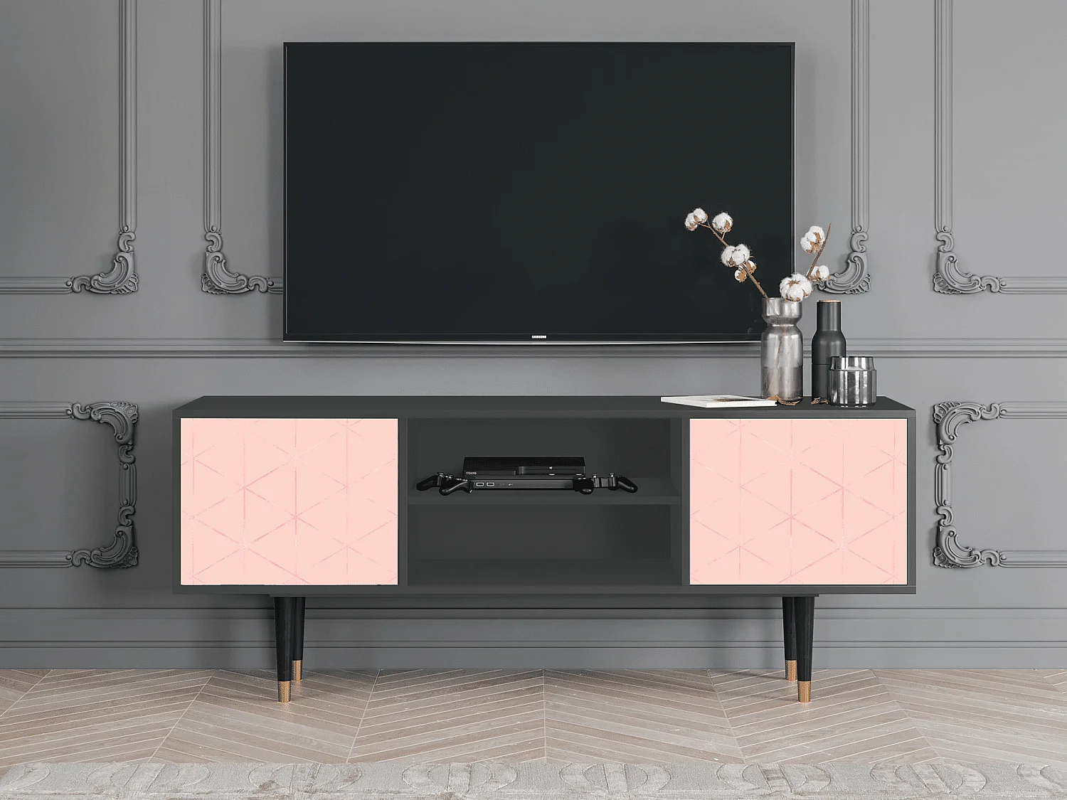 Mueble de TV - 170х69х48 cm - T2 - Rose Quartz, Antracita