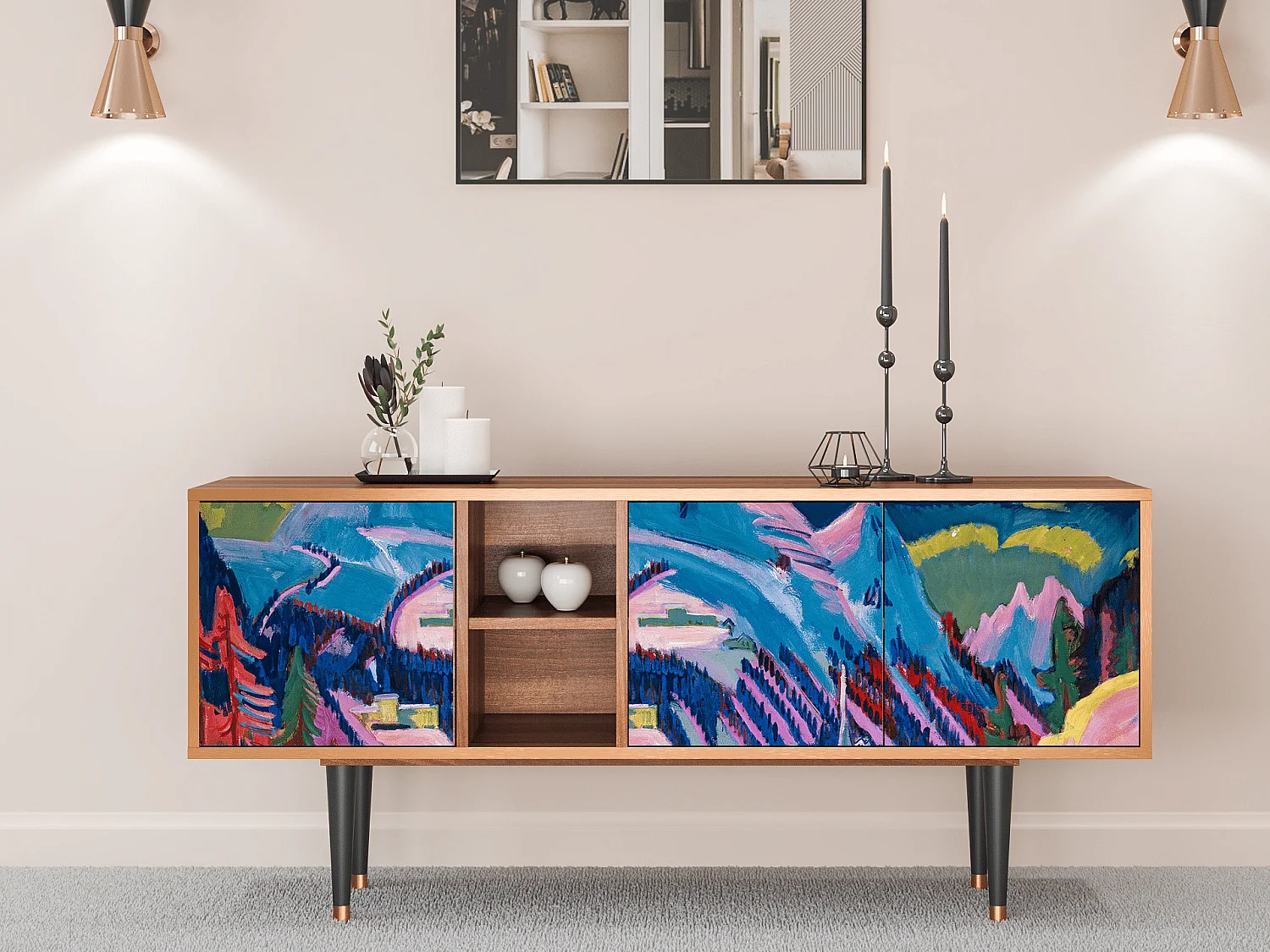 Mueble de TV - 150х69х41 cm - T5 - Davos Winter, Nogal