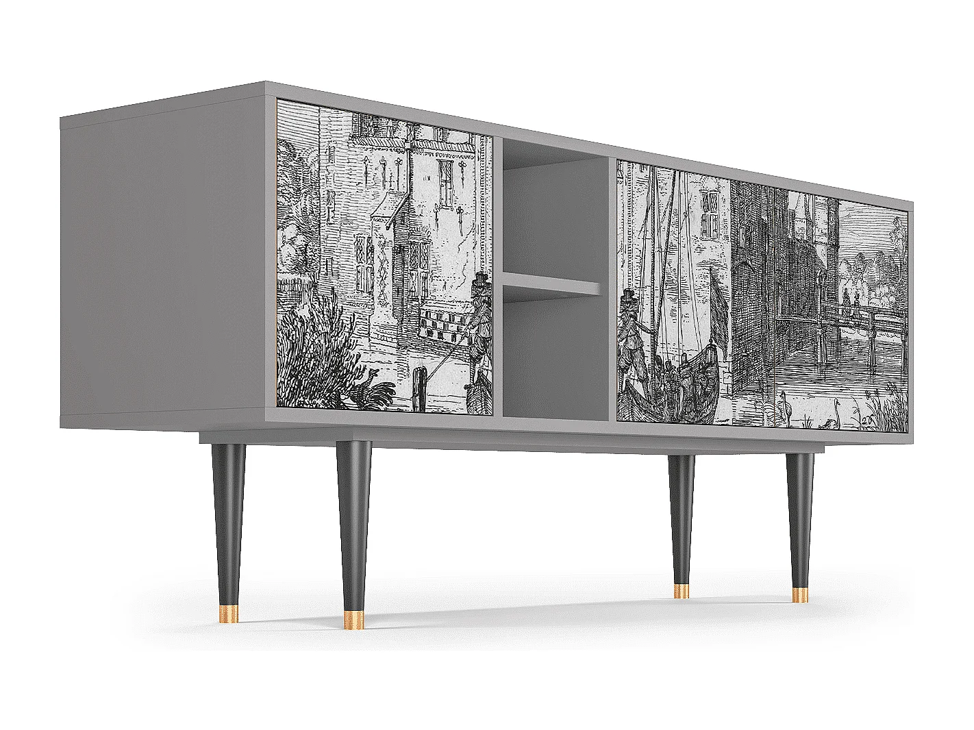 Mueble de TV - 150х69х41 cm - T5 - Castle with Bridge, Cinza