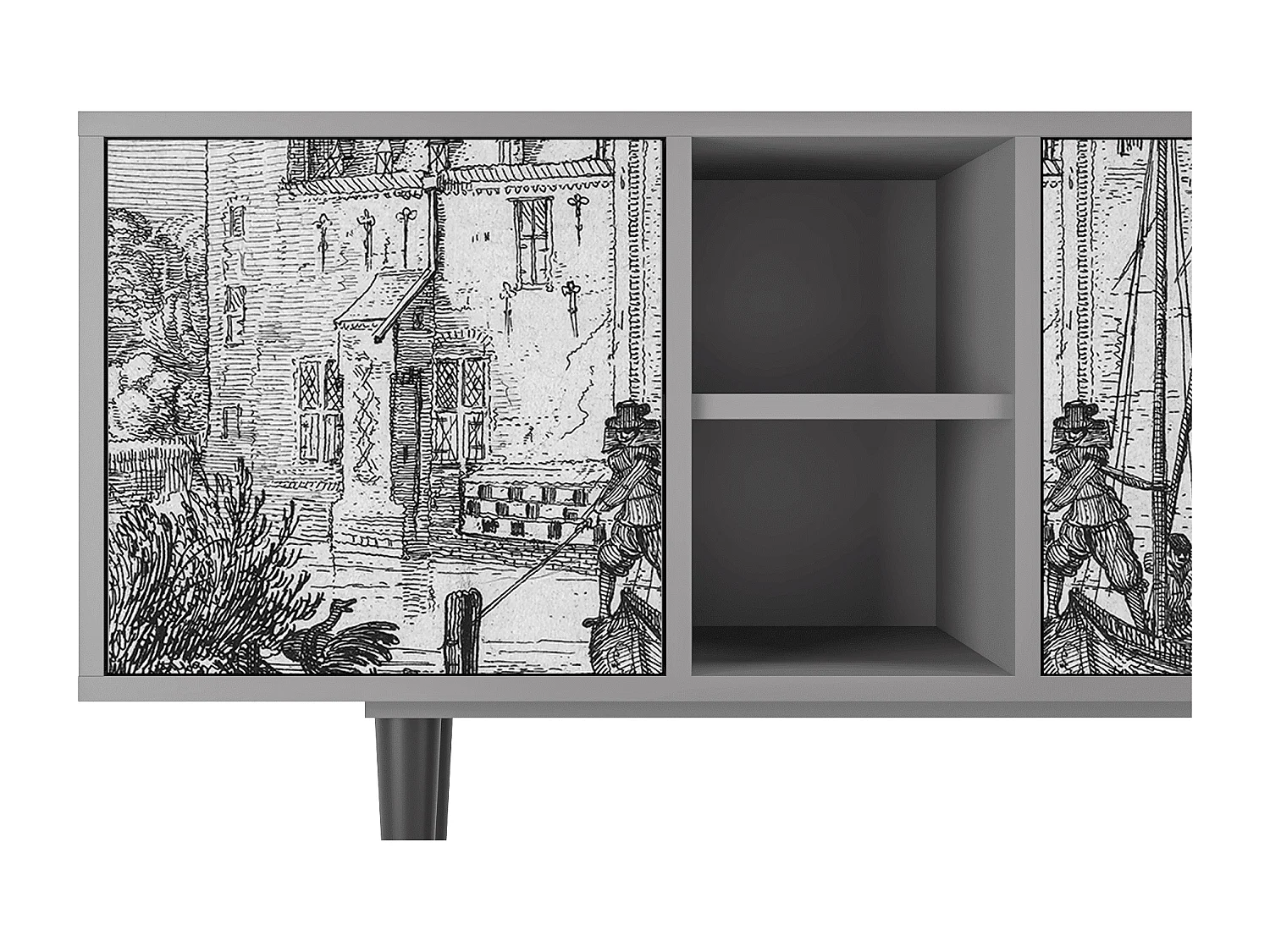 Mueble de TV - 150х69х41 cm - T5 - Castle with Bridge, Cinza