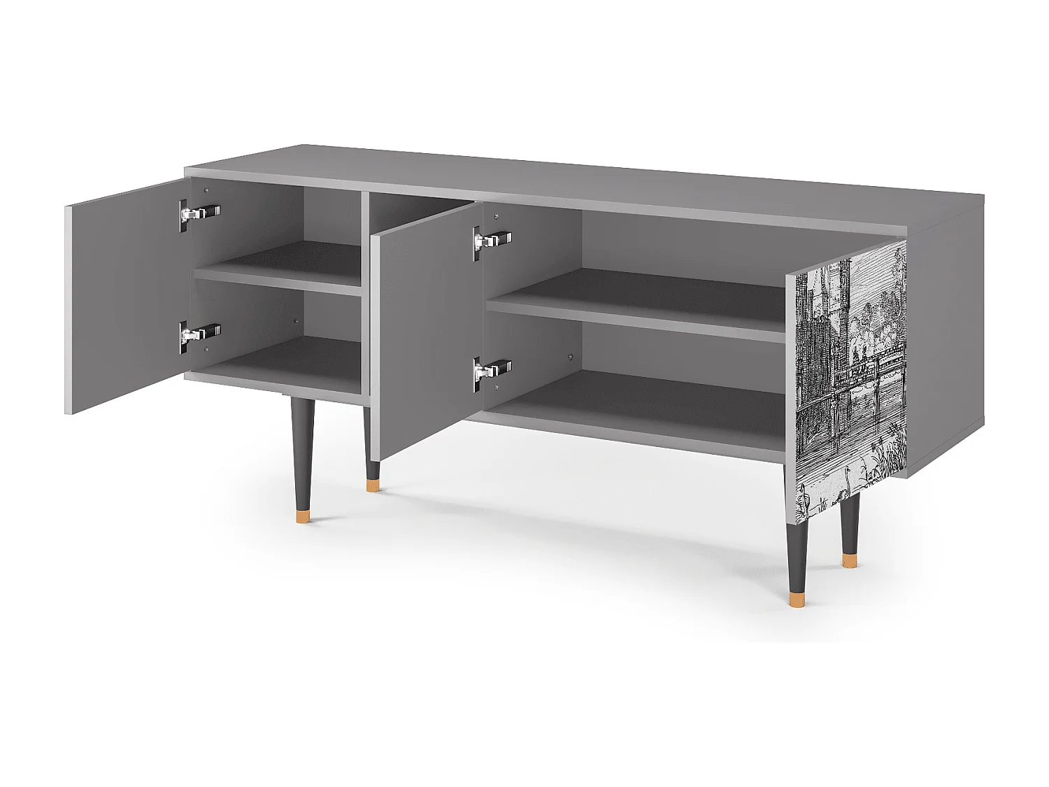 Mueble de TV - 150х69х41 cm - T5 - Castle with Bridge, Cinza