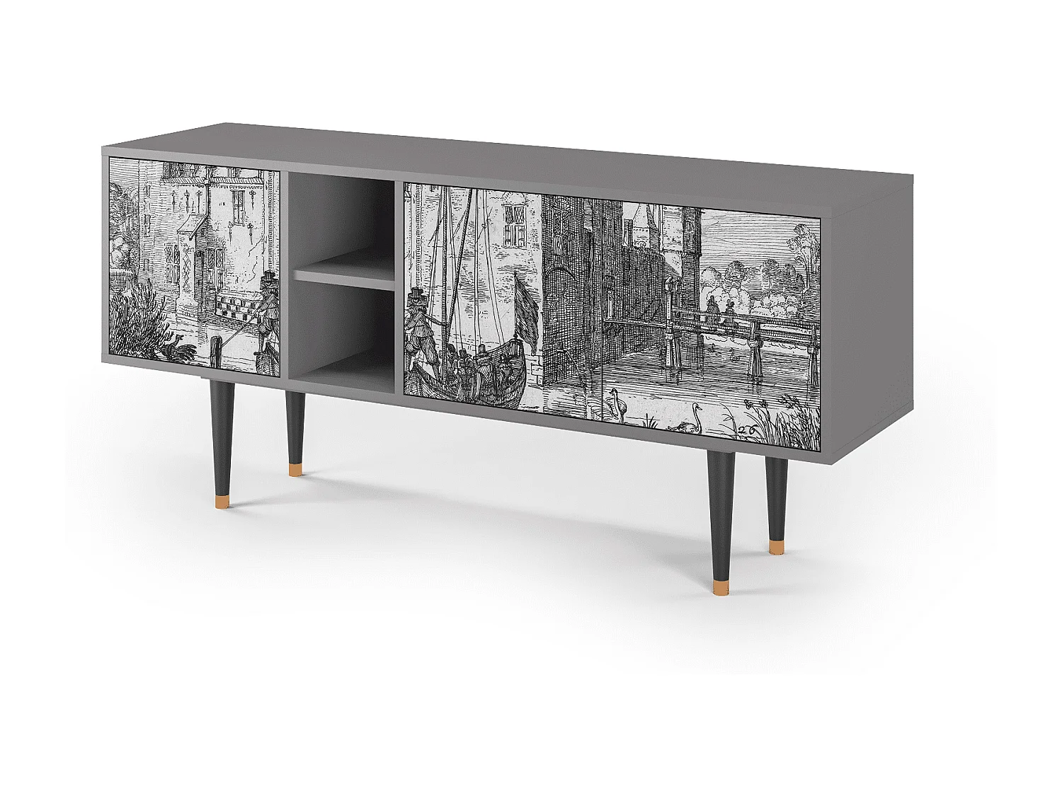 Meuble TV - 150х69х41 cm - T5 - Castle with Bridge, Gris