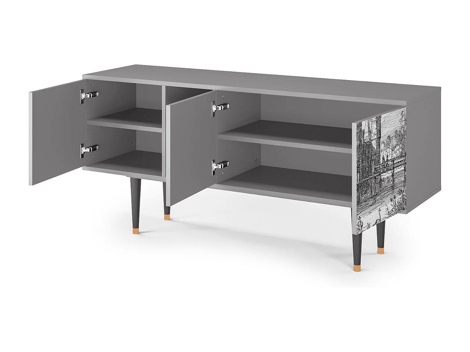 Meuble TV - 150х69х41 cm - T5 - Castle with Bridge, Gris