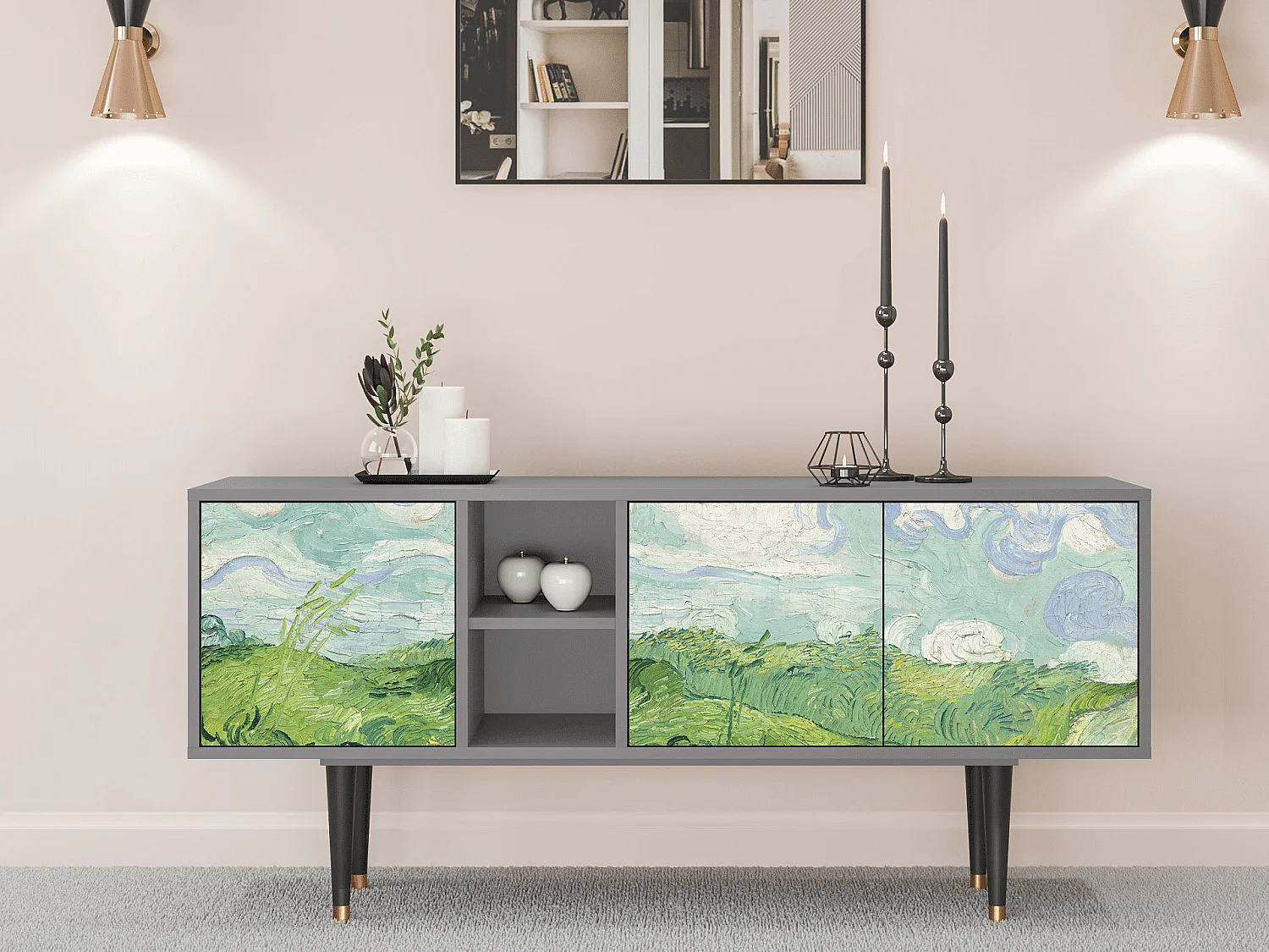 Meuble TV - 150х69х41 cm - T5 - Green Wheat Fields, Gris