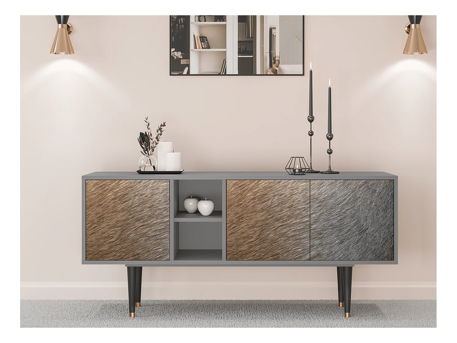 Meuble TV - 150х69х41 cm - T5 - Peanut Hair, Gris