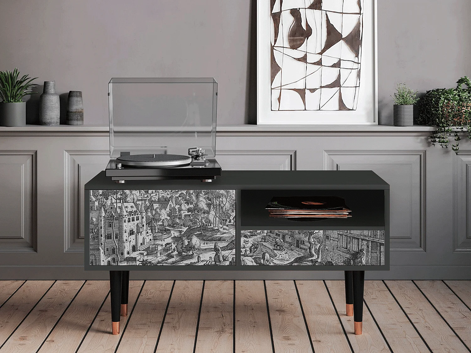 Mueble de TV - 115х59х48 cm - T3 - Bird Dropping, Antracita