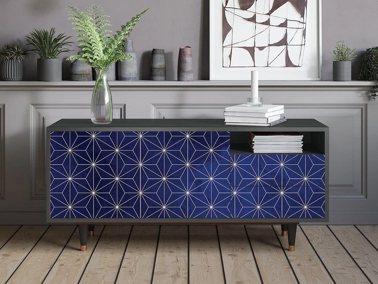 Meuble TV - 125х56х41 cm - T7 - Milky Way, Anthracite