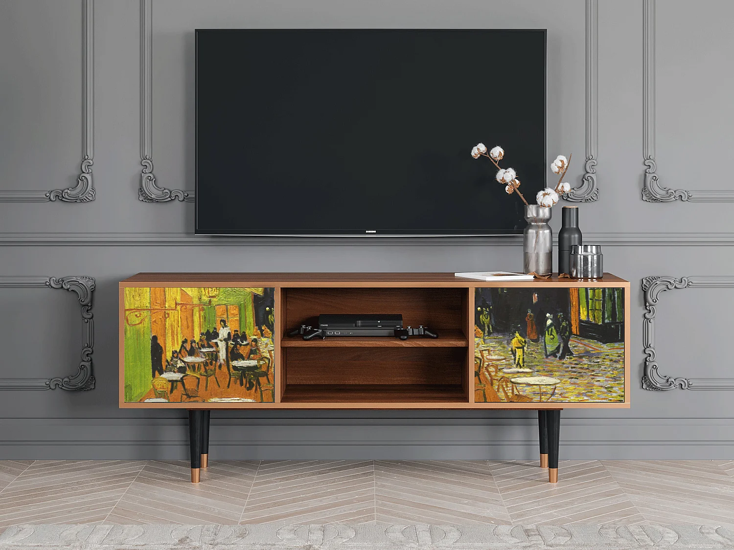 Meuble TV - 170х69х48 cm - T2 - Café Terrace at Night, Noyer