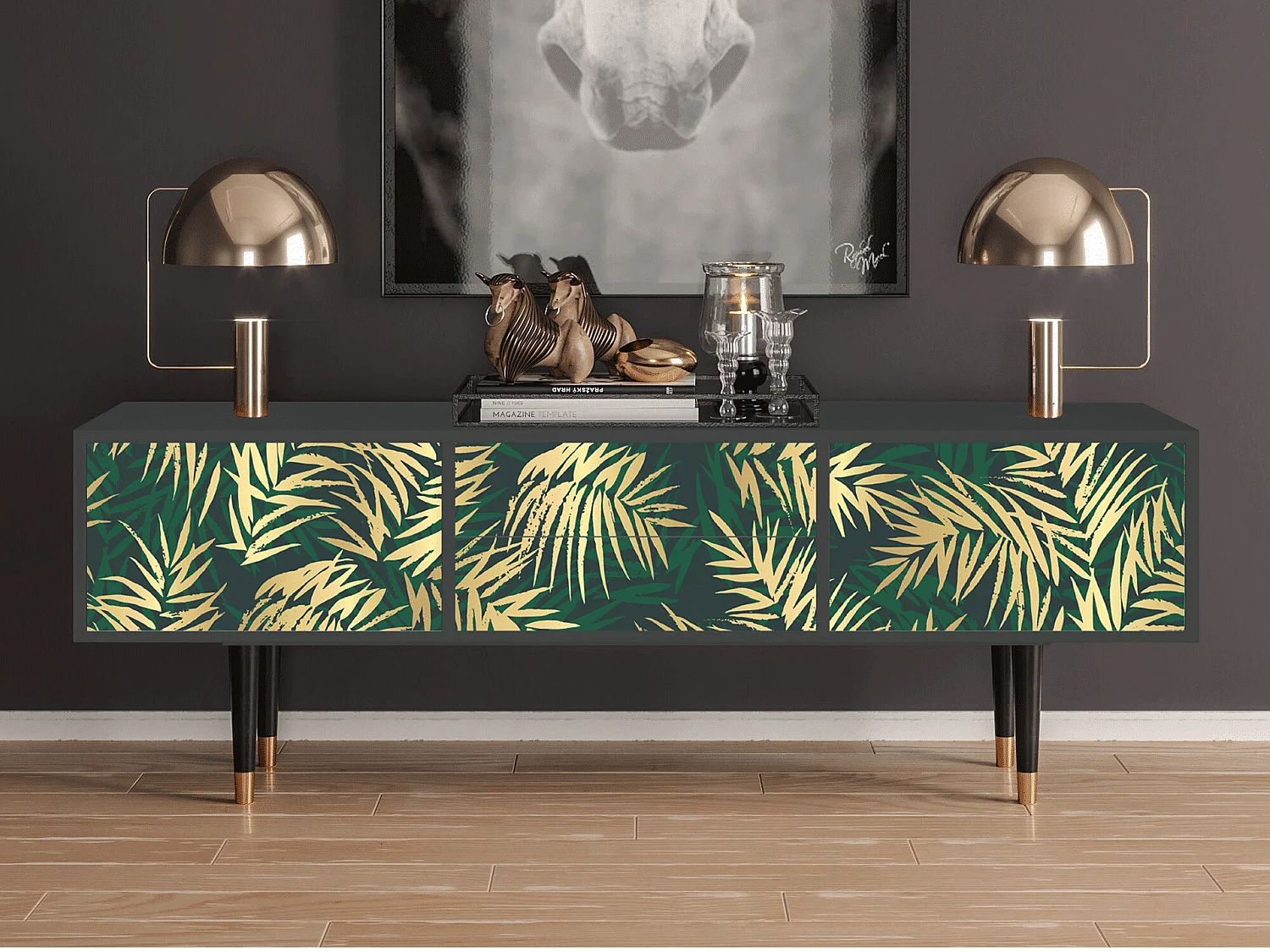 Meuble TV - 170х59х48 cm - T4 - Sunny Palm Tree, Anthracite