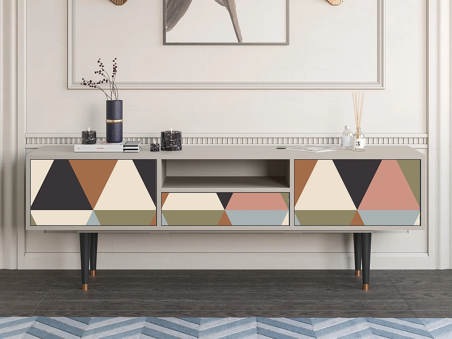 Meuble TV - 170х59х41 cm - T6 - Royal Triangles, Sable