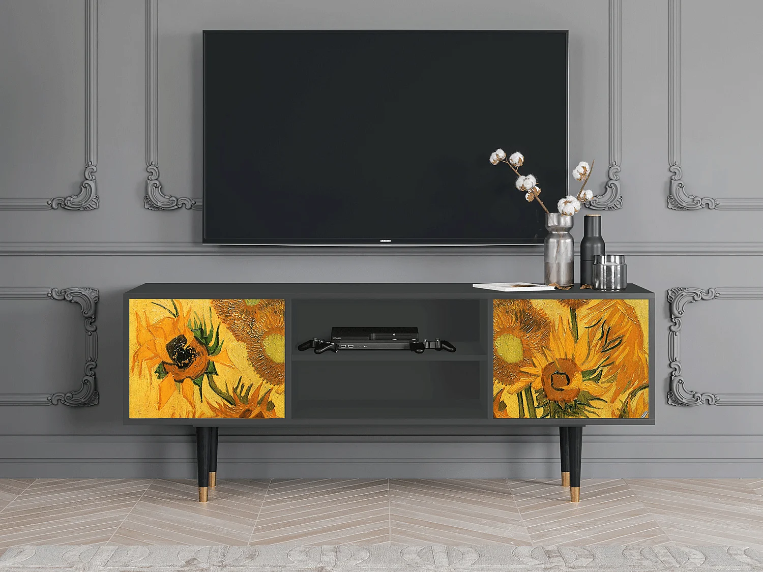 Mobile TV - 170х69х48 cm - T2 - Sunflowers, Antracite