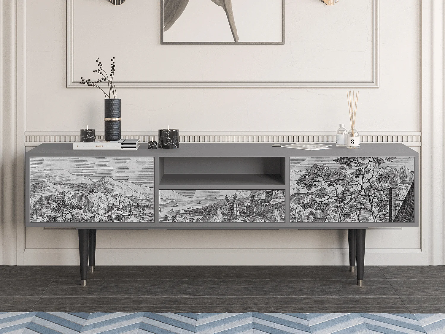 Meuble TV - 170х59х41 cm - T6 - Bird Dropping, Gris