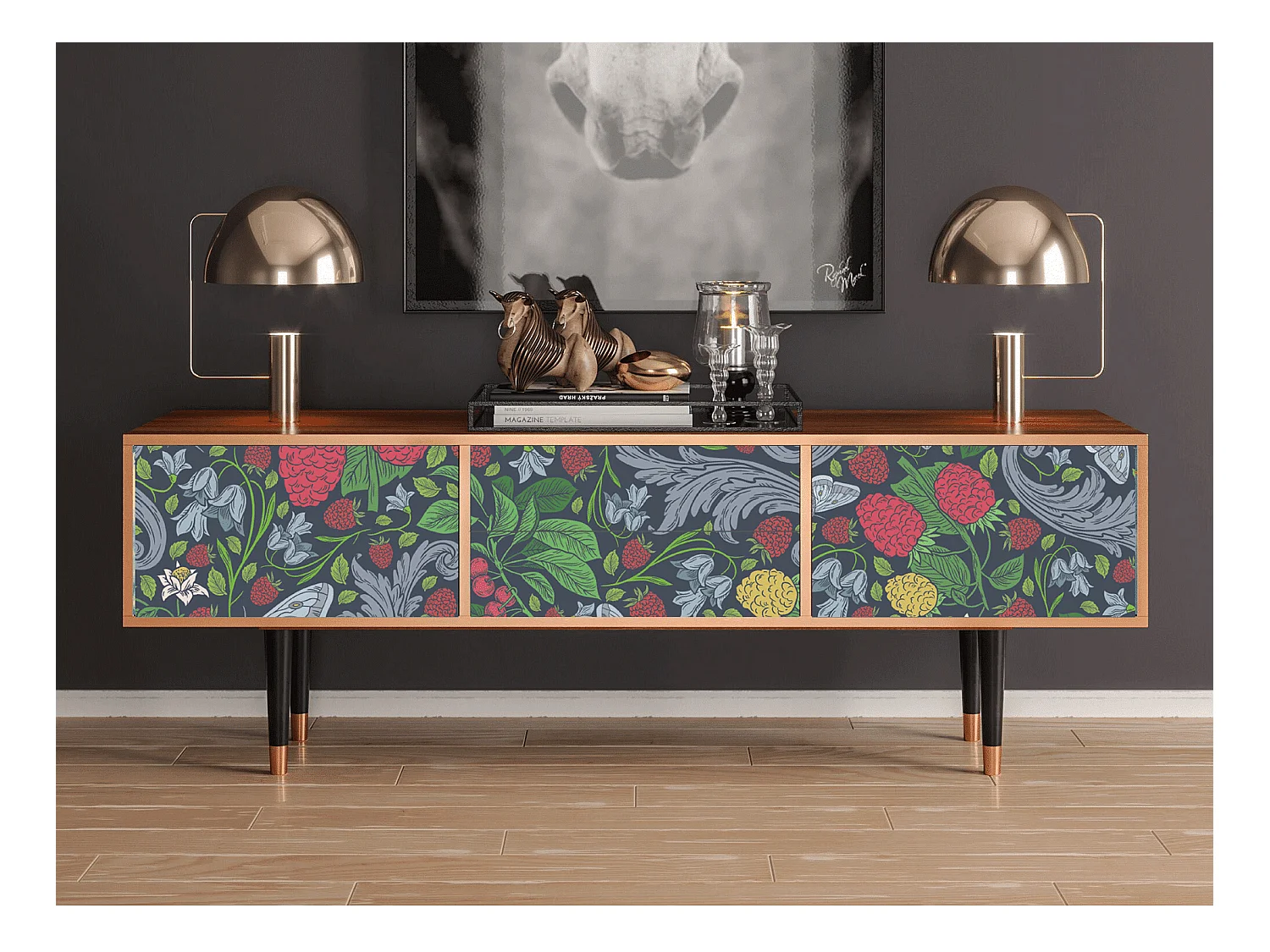 Mobile TV - 170х59х48 cm - T4 - Summer Berries, Noce