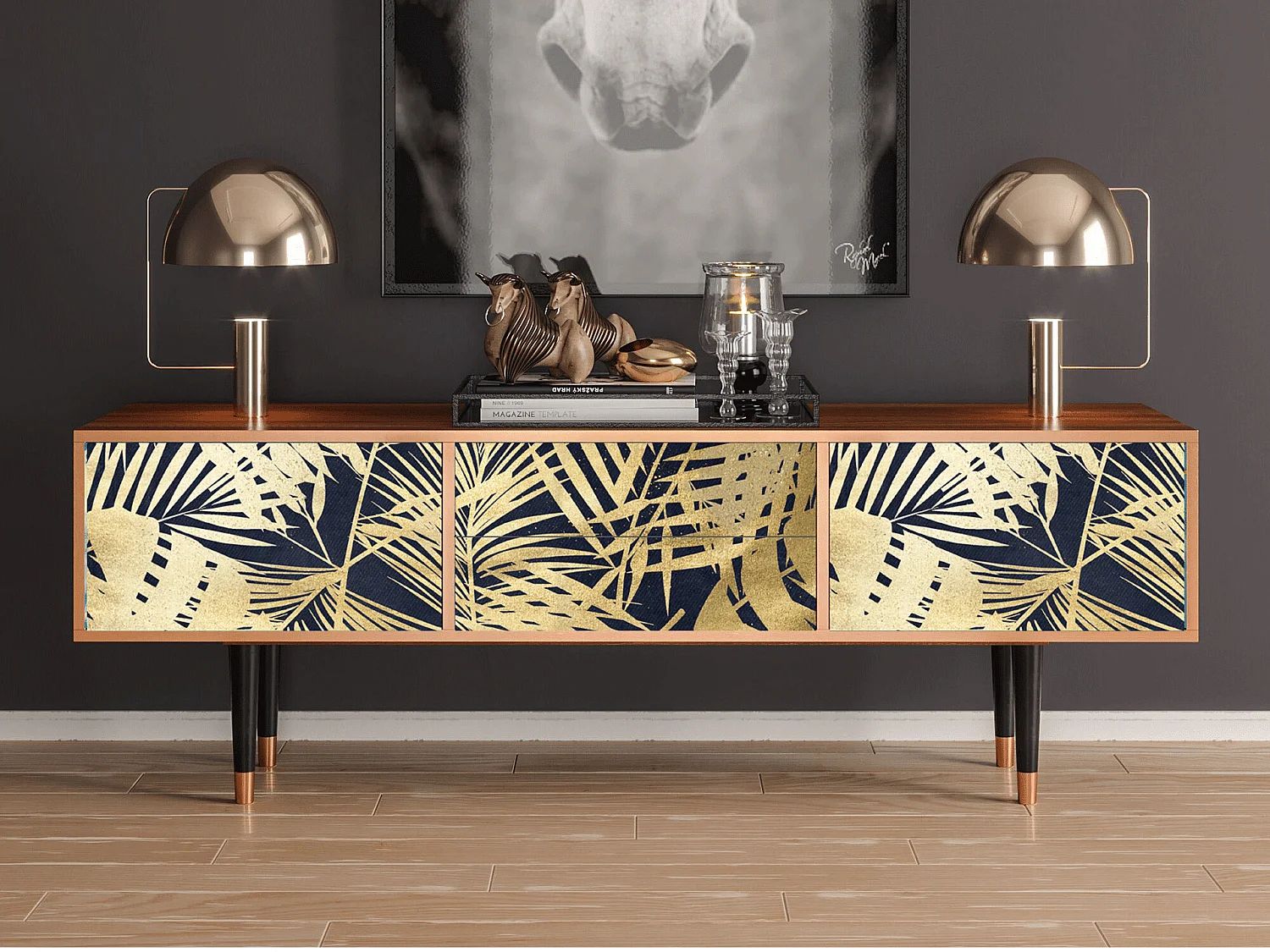 Mobile TV - 170х59х48 cm - T4 - Jungle Vibes, Noce