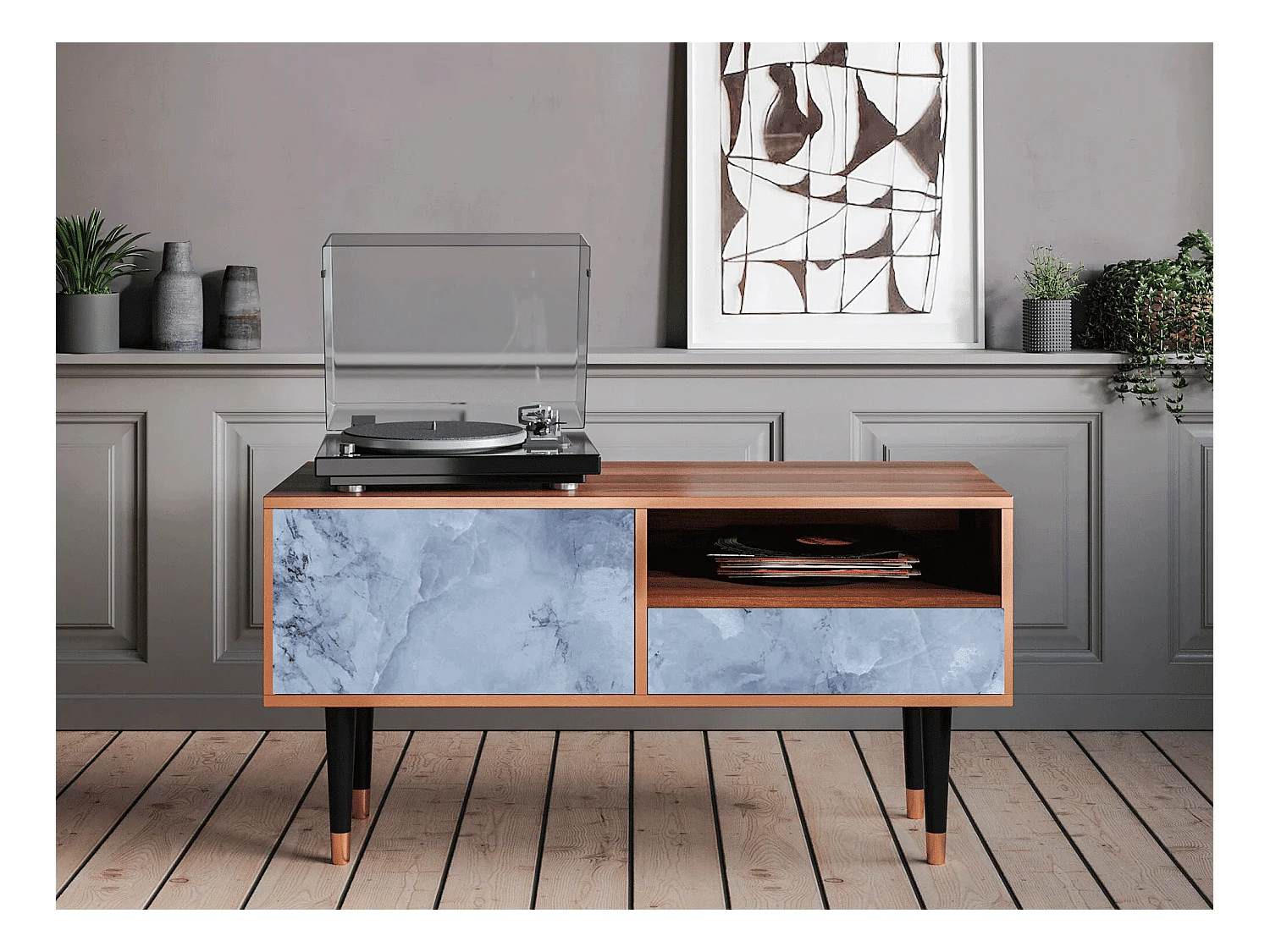 Mobile TV - 115х59х48 cm - T3 - Feather Ice, Noce