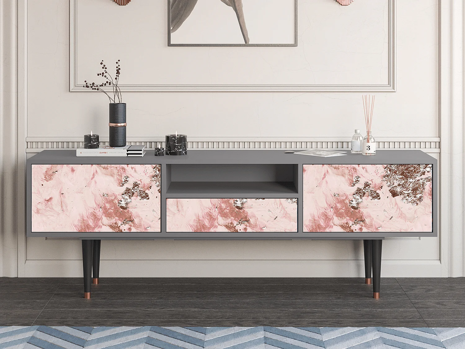 Szafka RTV - 170х59х41 cm - T6 - Cotton Candy, Szary