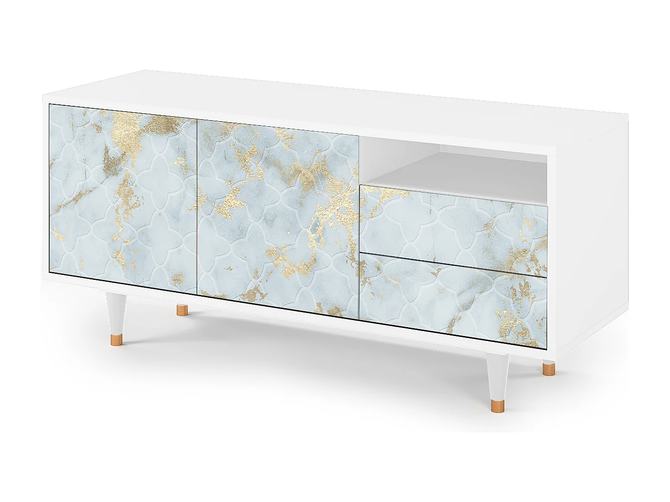 Meuble TV - 125х56х41 cm - T7 - Golden Waves, Blanc