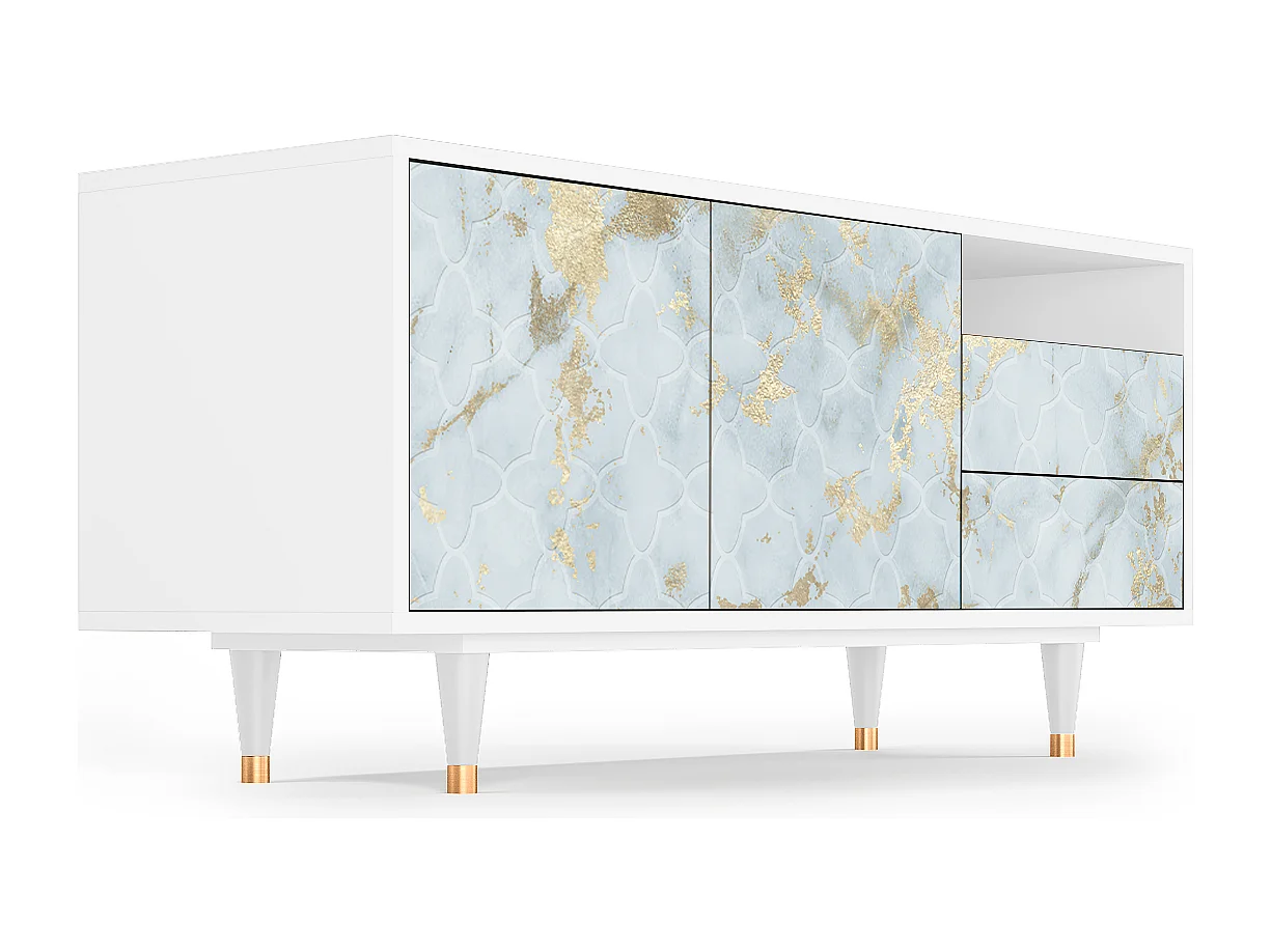 Meuble TV - 125х56х41 cm - T7 - Golden Waves, Blanc