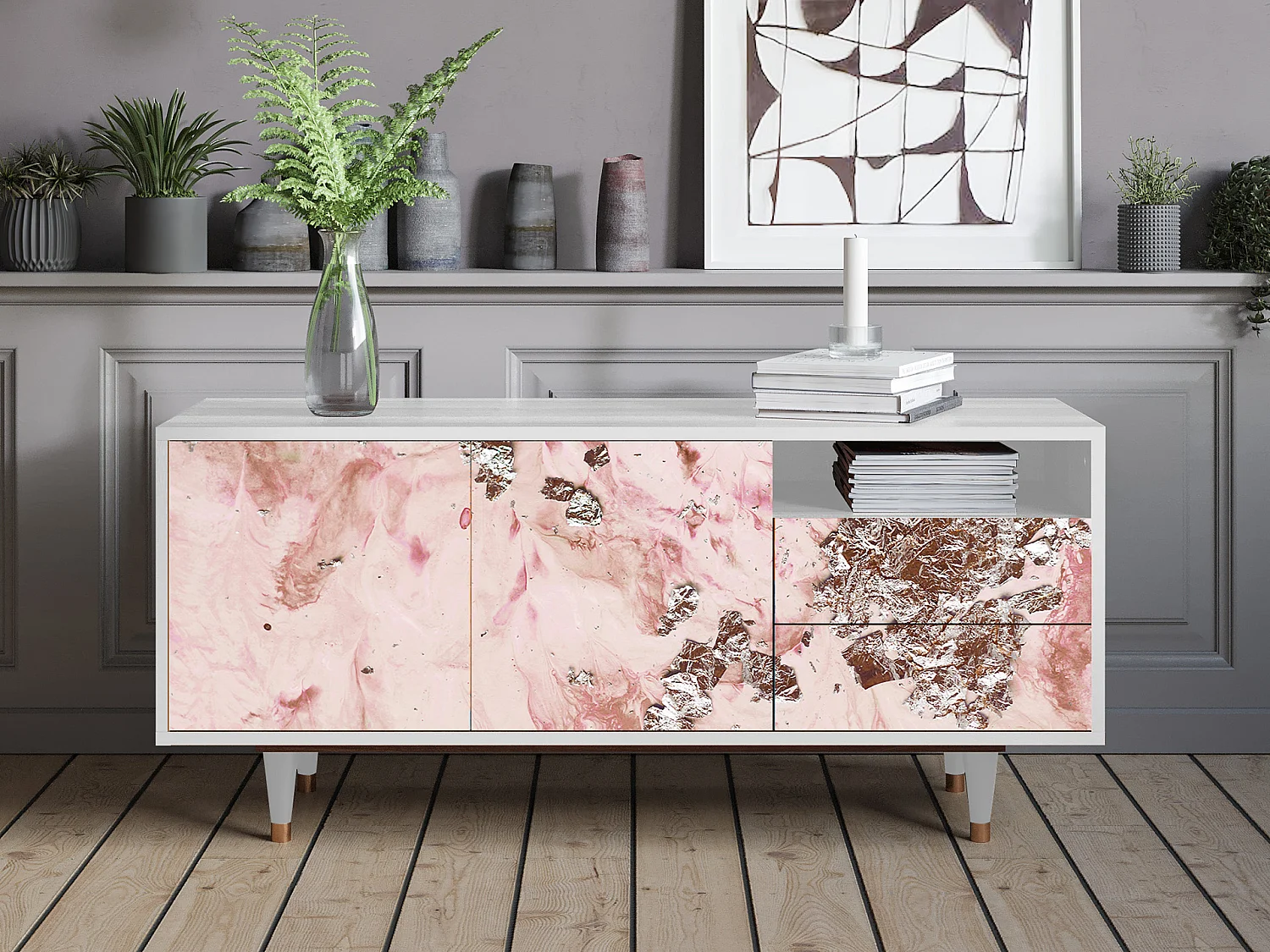 Meuble TV - 125х56х41 cm - T7 - Cotton Candy, Blanc