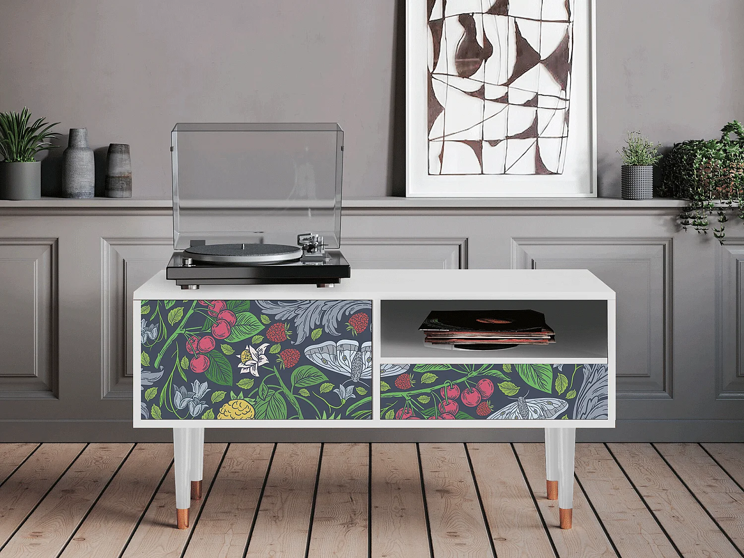 Meuble TV - 115х59х48 cm - T3 - Summer Berries, Blanc