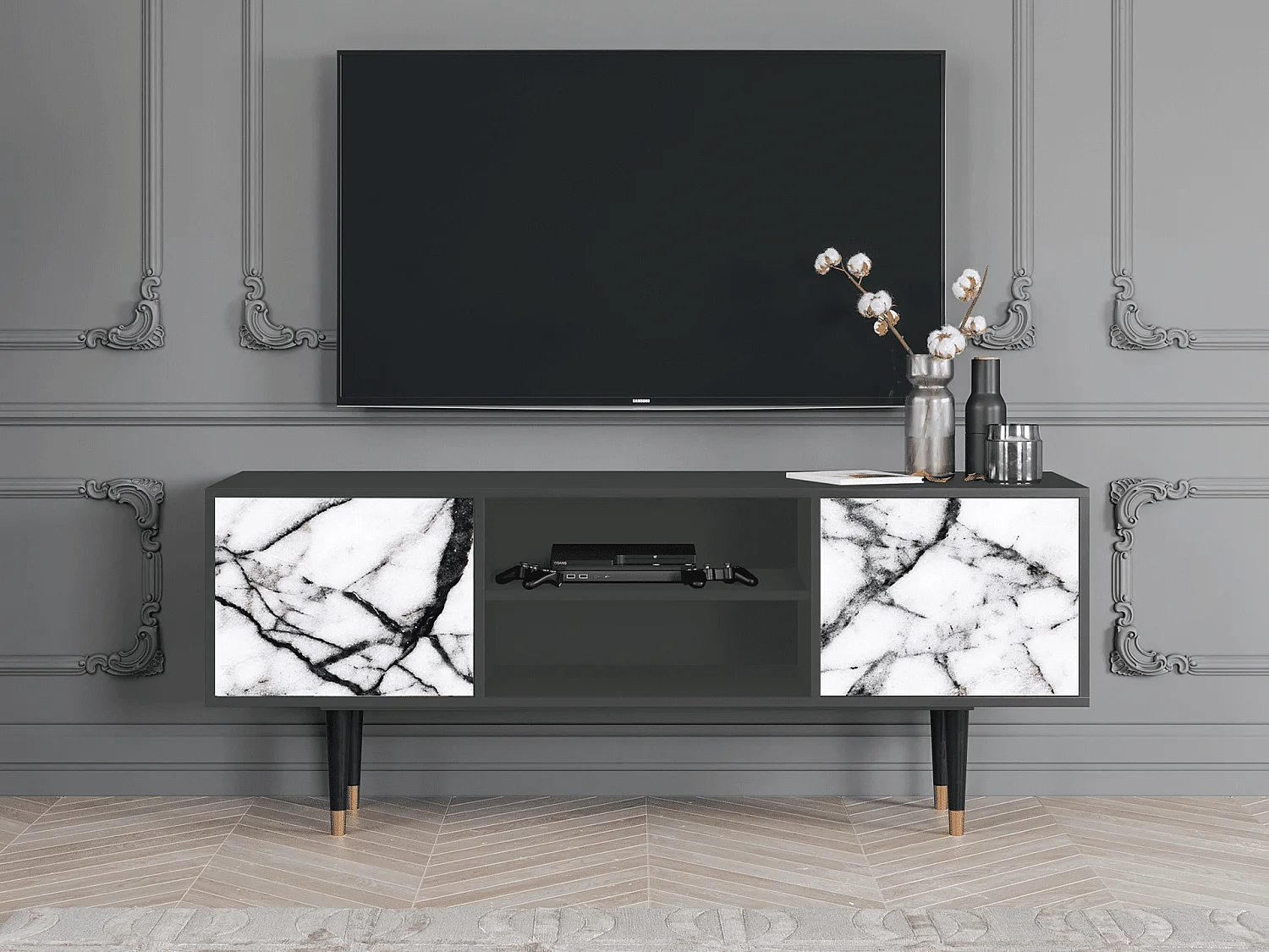Meuble TV - 170х69х48 cm - T2 - Raven Marble, Anthracite