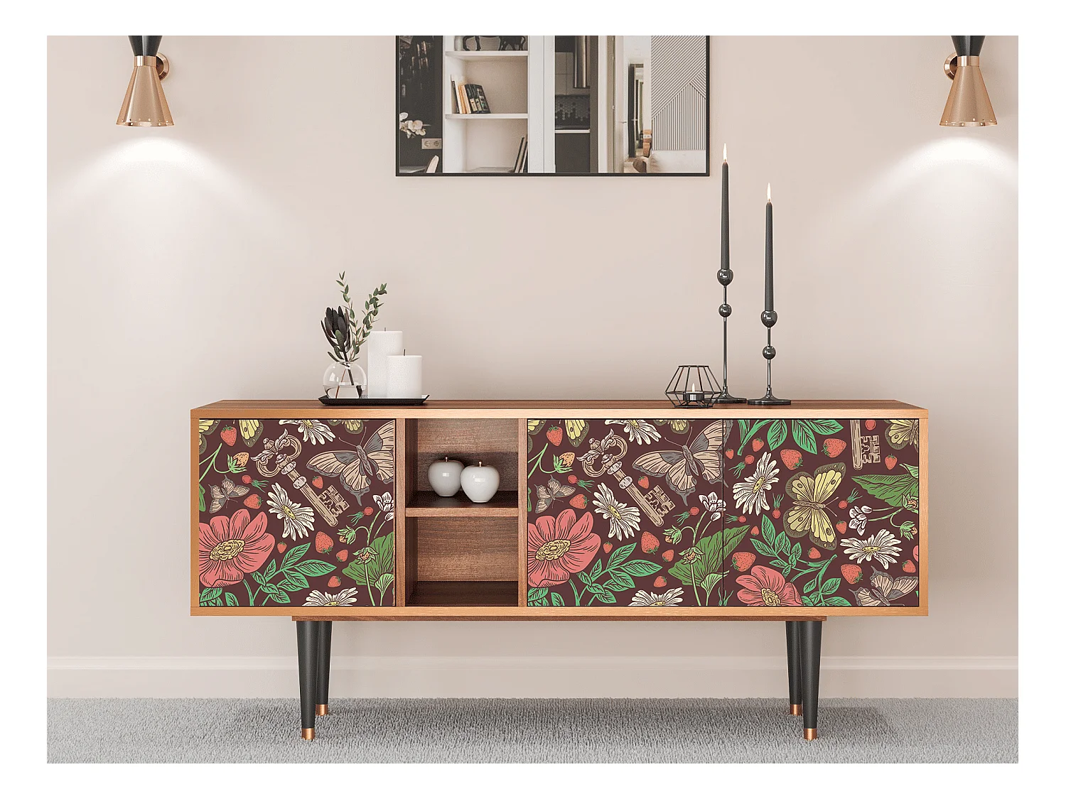 Meuble TV - 150х69х41 cm - T5 - Alice in Wonderland, Noyer