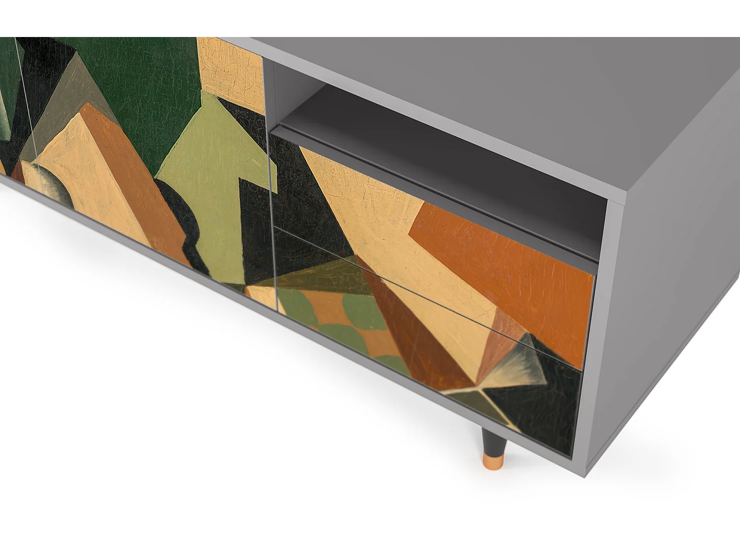 Szafka RTV - 125х56х41 cm - T7 - Glass and Checkerboard, Szary