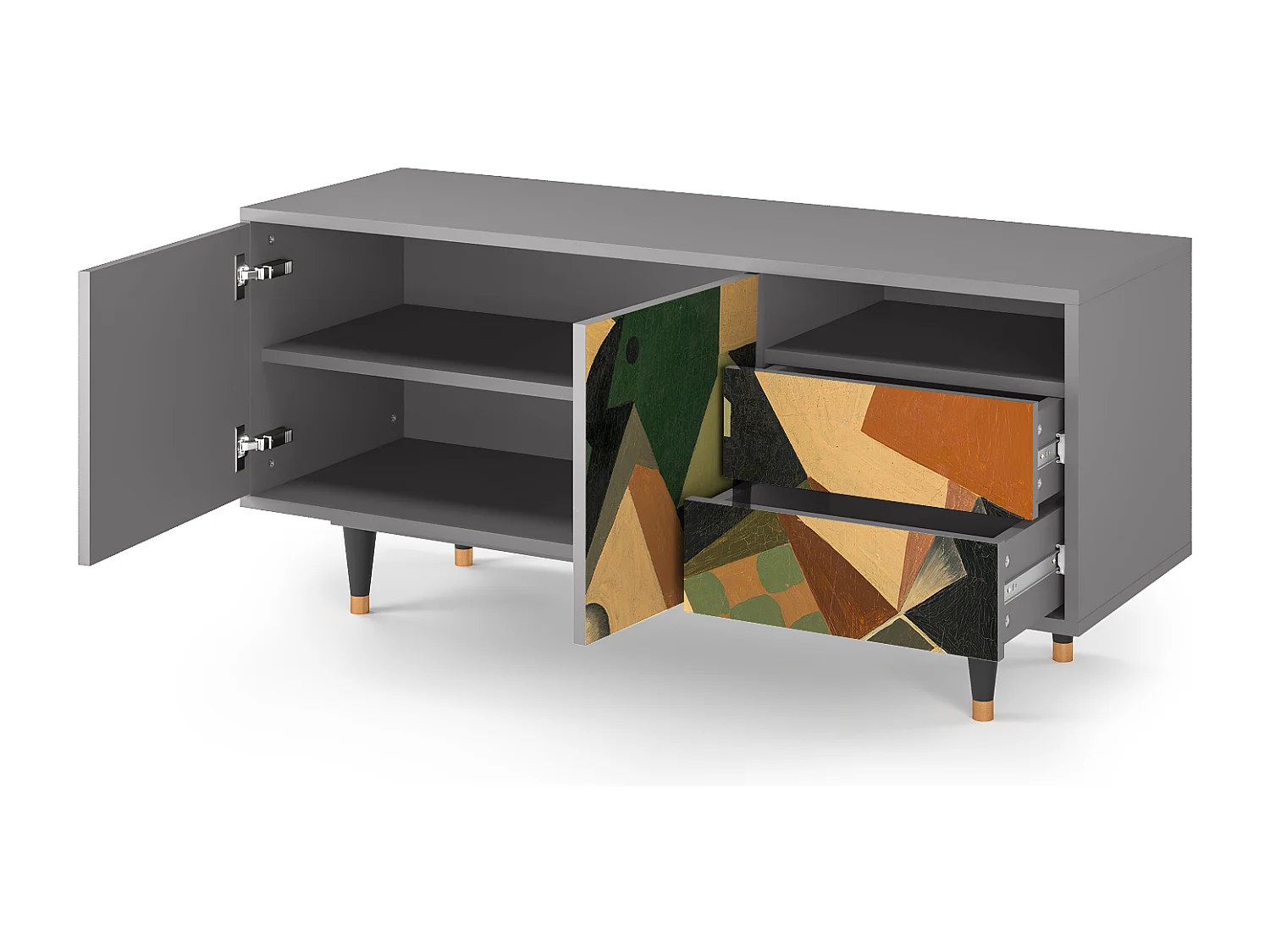 Szafka RTV - 125х56х41 cm - T7 - Glass and Checkerboard, Szary