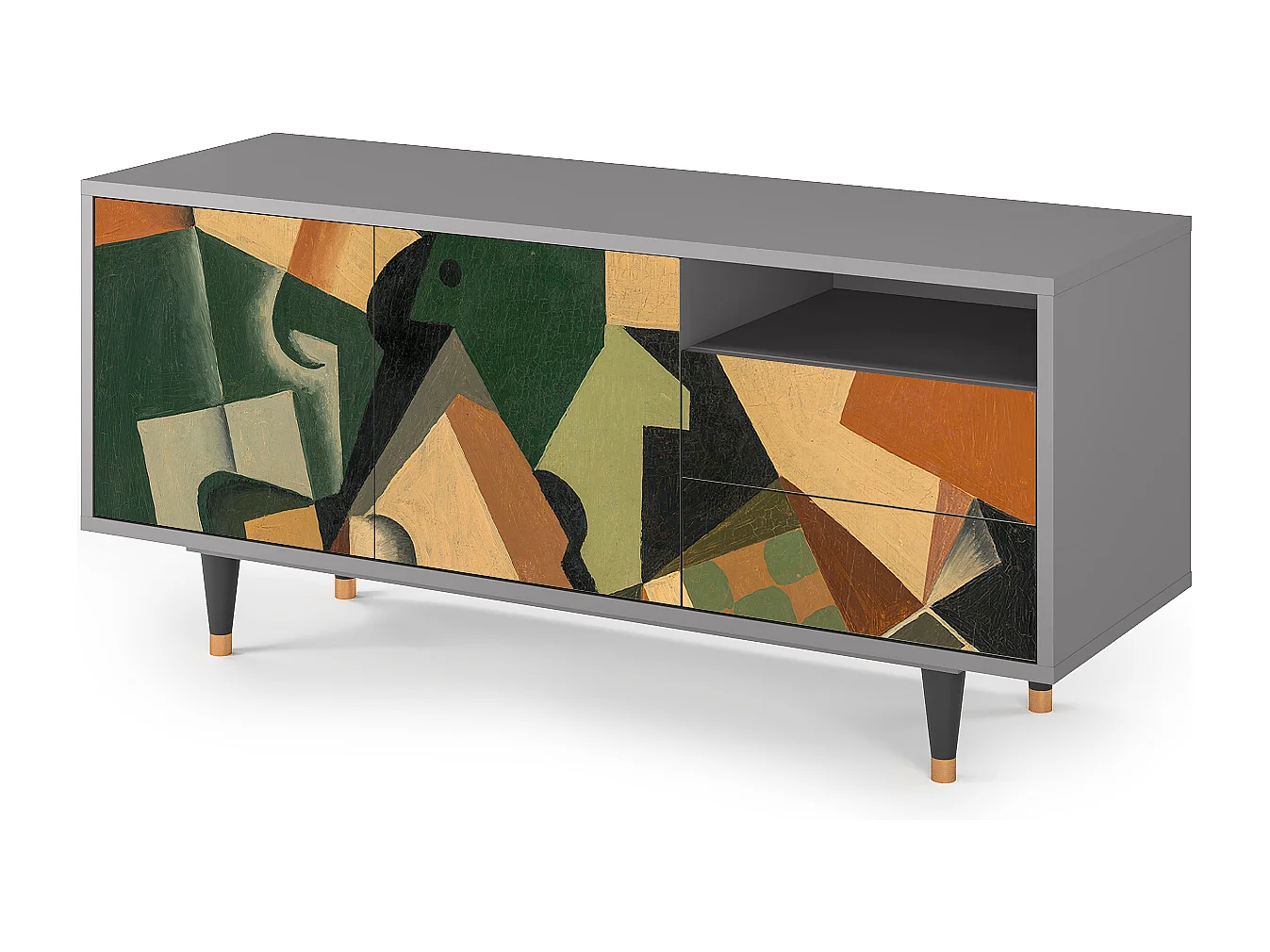 Meuble TV - 125х56х41 cm - T7 - Glass and Checkerboard, Gris