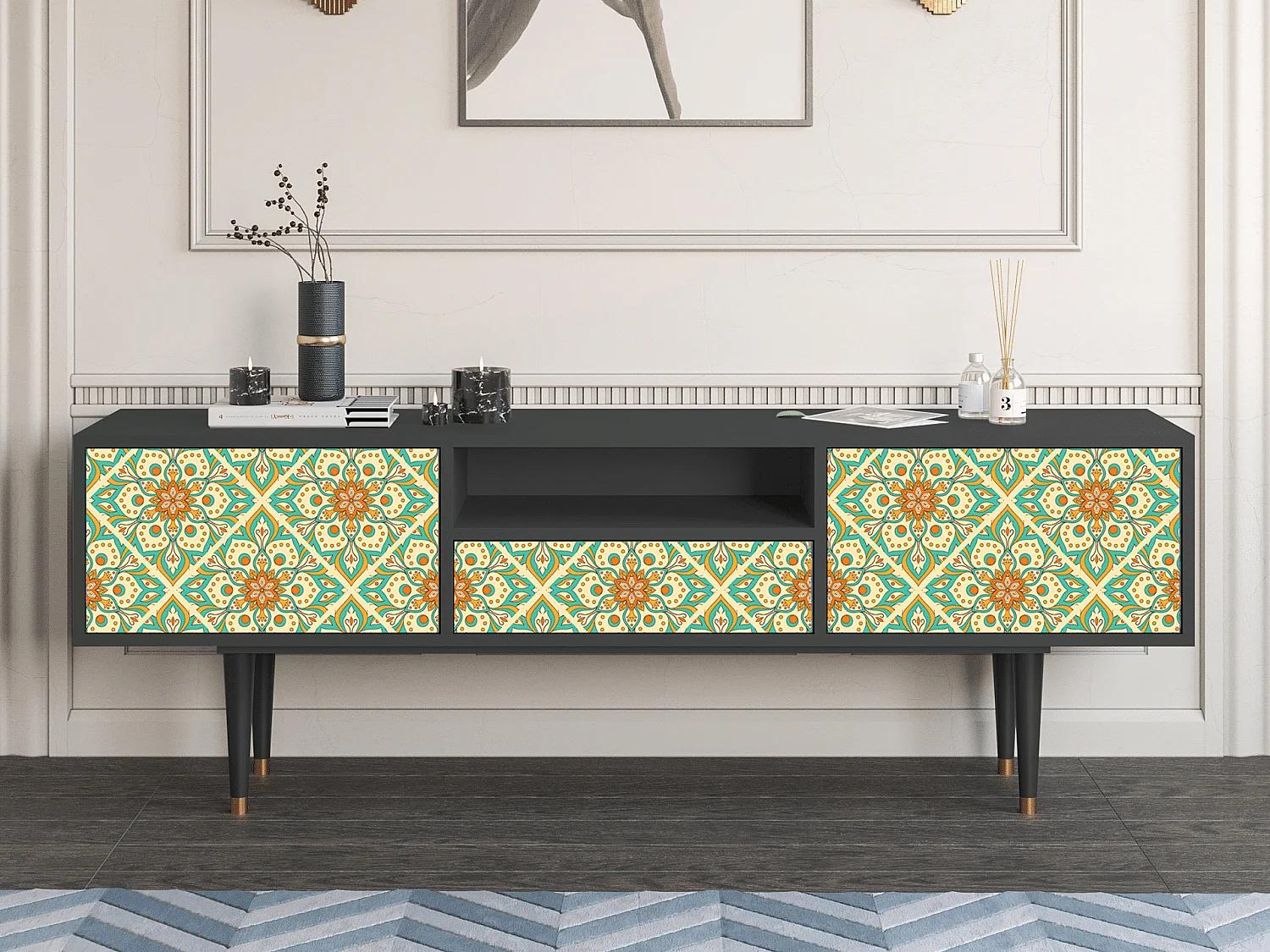 Mueble de TV - 170х59х41 cm - T6 - Hindu Daisy, Antracite