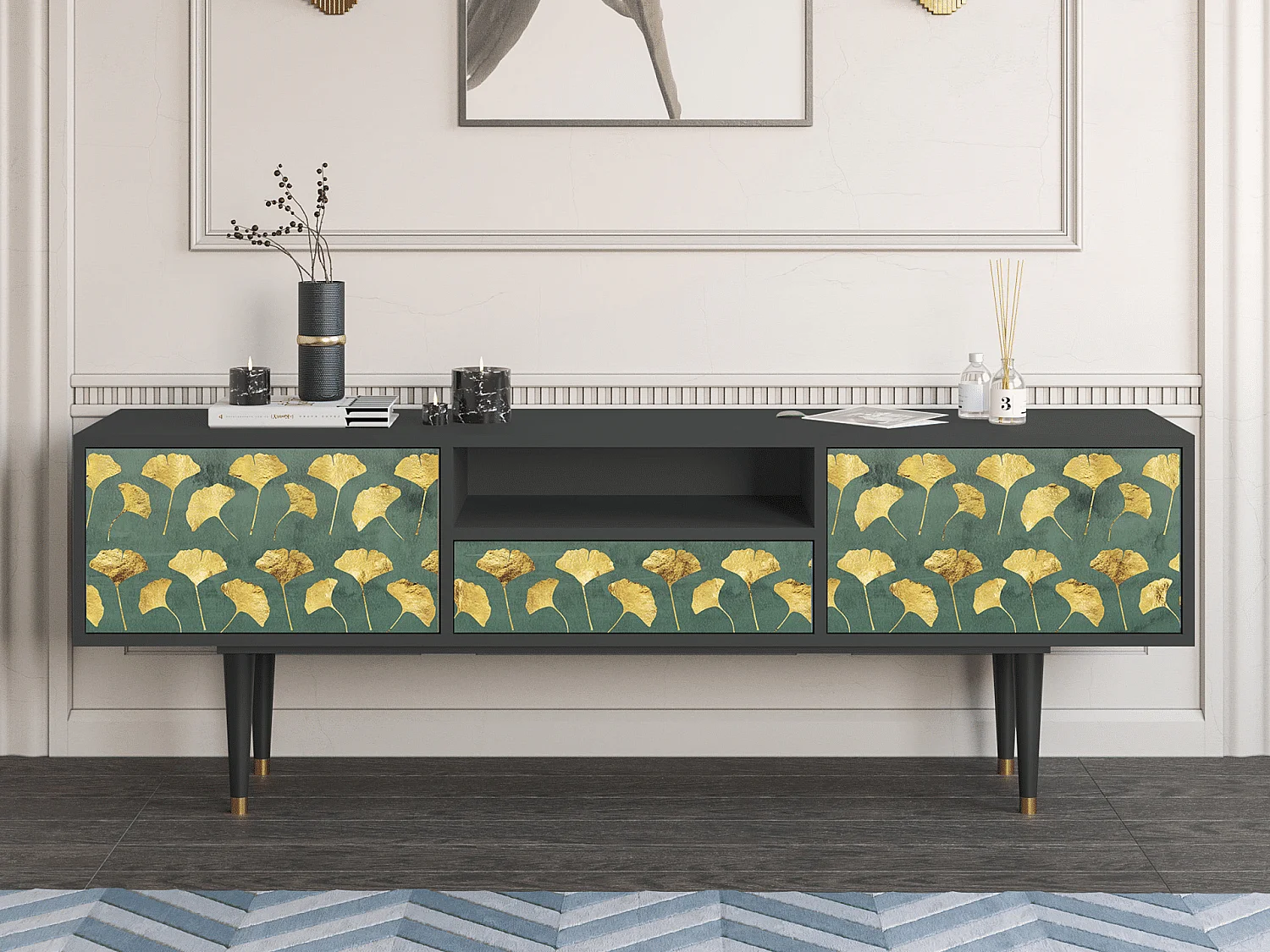 Mobile TV - 170х59х41 cm - T6 - Gingko leaves, Antracite