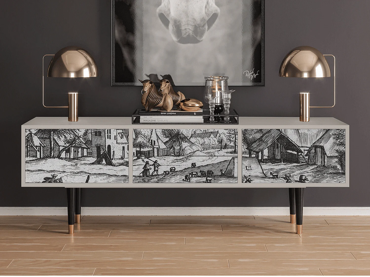 Szafka RTV - 170х59х48 cm - T4 - Country Village, Piaskowy