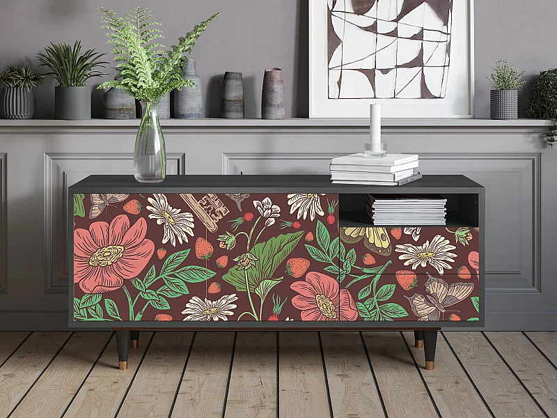 Mueble de TV - 125х56х41 cm - T7 - Alice in Wonderland, Antracite