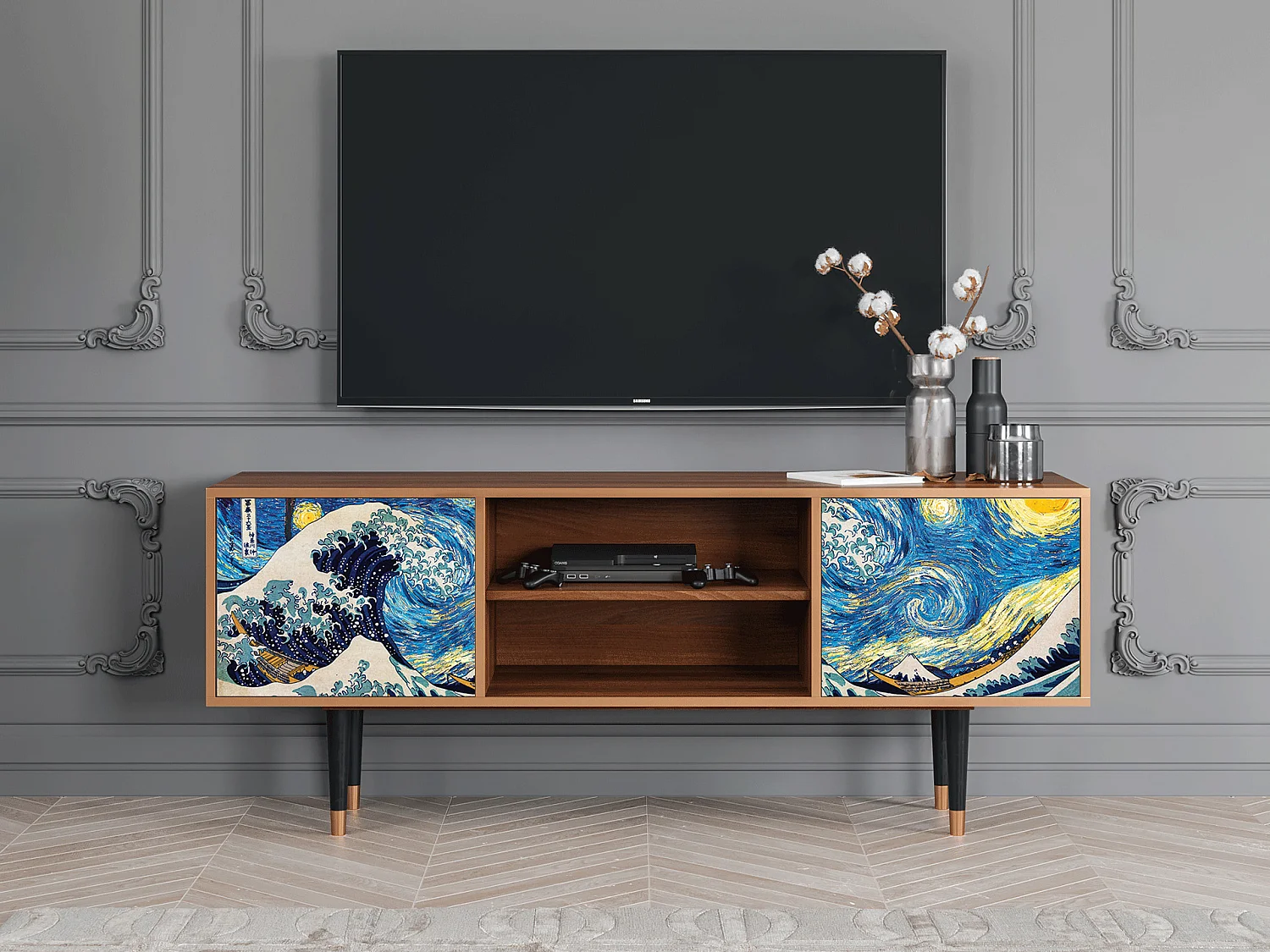 Meuble TV - 170х69х48 cm - T2 - Great Wave, Noyer
