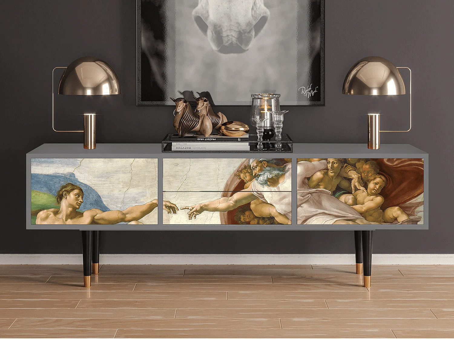 TV-meubel - 170х59х48 cm - T4 - The Creation of Adam, Grijs