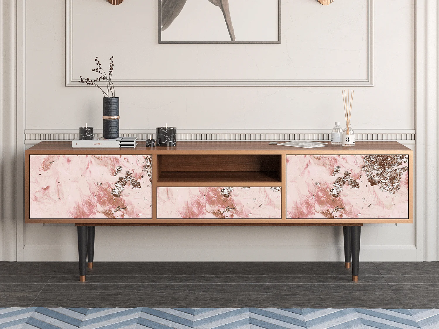 Szafka RTV - 170х59х41 cm - T6 - Cotton Candy, Orzech