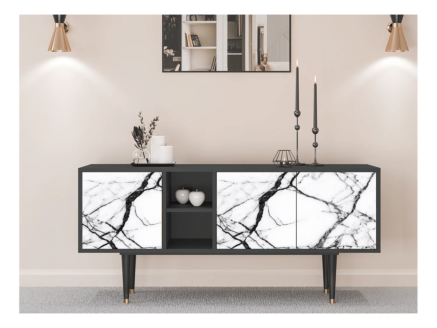 Meuble TV - 150х69х41 cm - T5 - Raven Marble, Anthracite