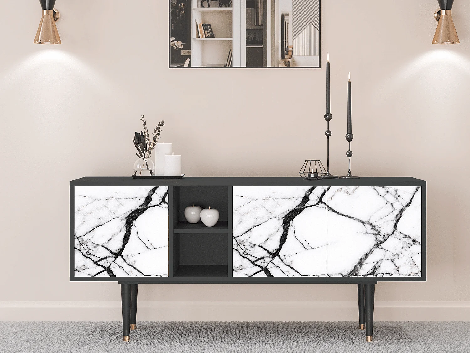 Mueble de TV - 150х69х41 cm - T5 - Raven Marble, Antracite