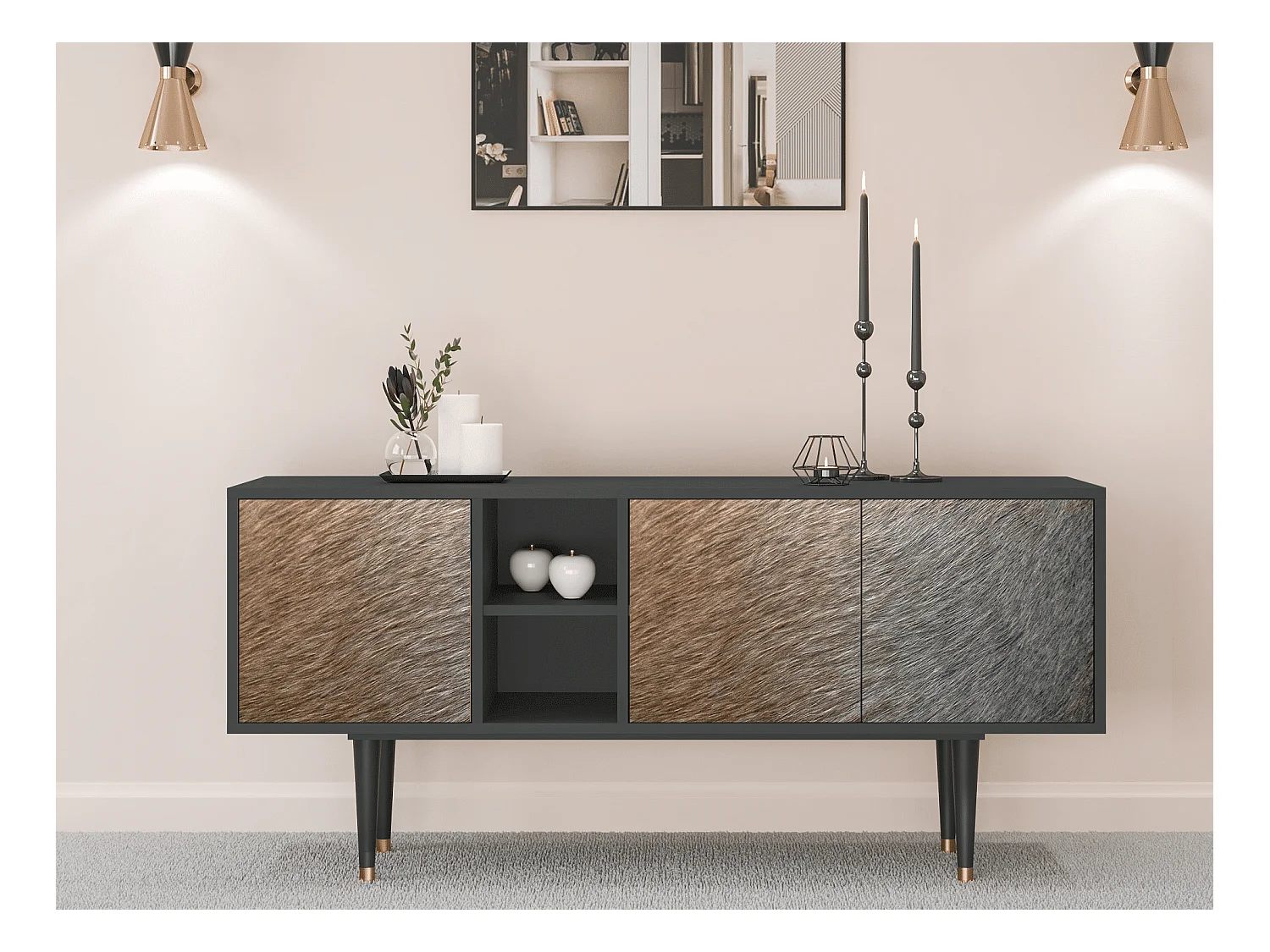 Meuble TV - 150х69х41 cm - T5 - Peanut Hair, Anthracite