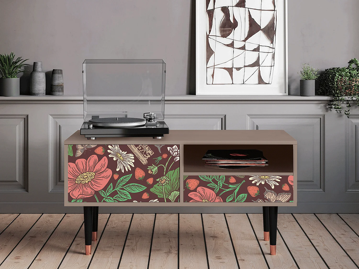 Mueble de TV - 115х59х48 cm - T3 - Alice in Wonderland, Latte